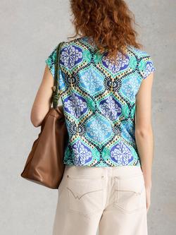 White Stuff Rowan Abstract Linen T-Shirt, Blue/Multi - view 2, Blue/Multi