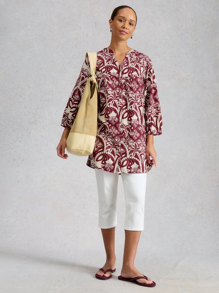 White Stuff Raquel Floral V-Neck Tunic, Pink/Multi, Pink/Multi
