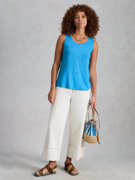 White Stuff Scarlette Scoop Neck Linen Vest, Turquoise