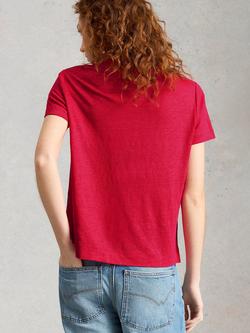 White Stuff Susie V-Neck Linen T-Shirt, Dark Pink - view 2, Dark Pink