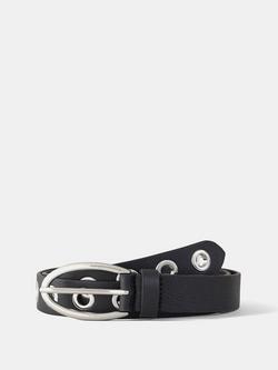 Mint Velvet Leather Eyelet Belt, Black, Black