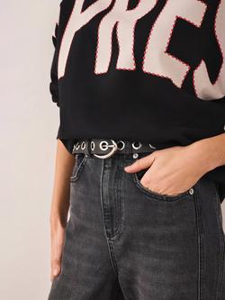 Mint Velvet Leather Eyelet Belt, Black - view 2, Black