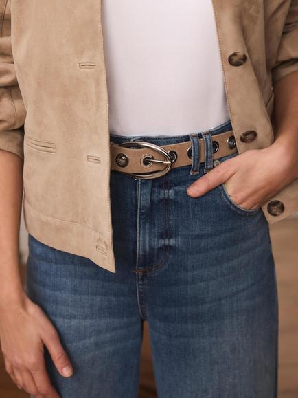 Mint Velvet Eyelets Pure Suede Belt, Natural - view 2, Natural