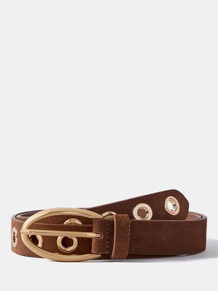 Mint Velvet Eyelet Pure Suede Belt, Brown Tan, Brown Tan