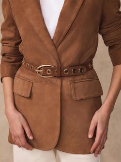 Mint Velvet Eyelet Pure Suede Belt, Brown Tan - view 2, Brown Tan