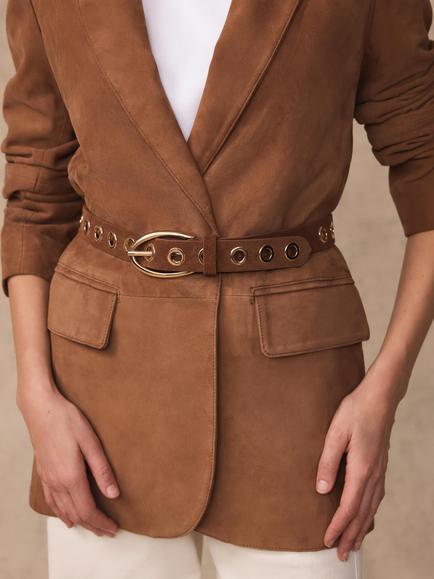 Mint Velvet Eyelet Pure Suede Belt, Brown Tan - view 2, Brown Tan