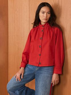 Mint Velvet High Neck Puff Shoulder Jacket, Red, Red