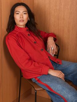 Mint Velvet High Neck Puff Shoulder Jacket, Red - view 2, Red