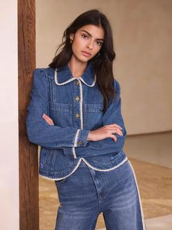 Mint Velvet Crochet Trim Denim Jacket, Blue/Multi, Blue/Multi