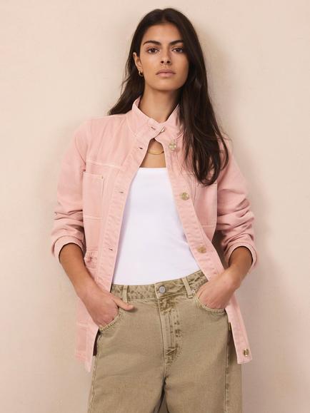 Mint Velvet High Neck Utility Shacket, Light Pink - view 2, Light Pink