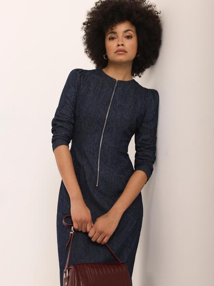 Mint Velvet Paisley Denim Midi Dress, Indigo - view 2, Indigo