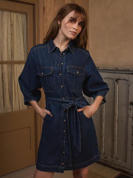 Mint Velvet Denim Shirt Mini Dress, Indigo, Indigo