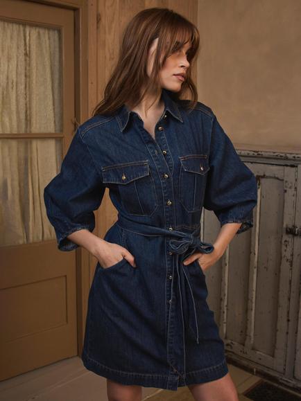 Mint Velvet Denim Shirt Mini Dress, Indigo - view 2, Indigo