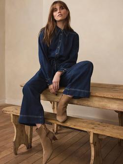Mint Velvet Cinched Waist Denim Jumpsuit, Blue Navy - view 2, Blue Navy