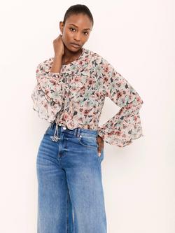 Mint Velvet Floral Ruffle Blouse, Green/Multi, Green/Multi