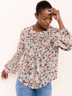 Mint Velvet Floral Ruffle Blouse, Green/Multi - view 2, Green/Multi