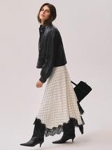Mint Velvet Polka Dot Lace Trim Midi Skirt, Natural Cream