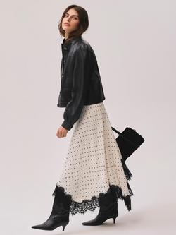 Mint Velvet Polka Dot Lace Trim Midi Skirt, Natural Cream, Natural Cream