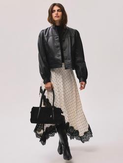 Mint Velvet Polka Dot Lace Trim Midi Skirt, Natural Cream - view 2, Natural Cream