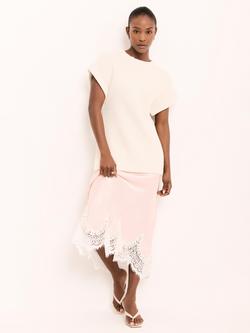 Mint Velvet Lace Trim Satin Midi Skirt, Pink Light - view 2, Pink Light