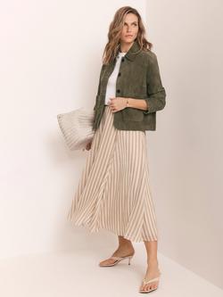 Mint Velvet A-Line Stripe Midi Skirt, Orange/Multi, Green Khaki