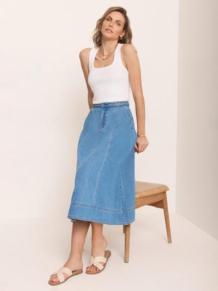 Mint Velvet Denim Midi Skirt, Blue, Blue