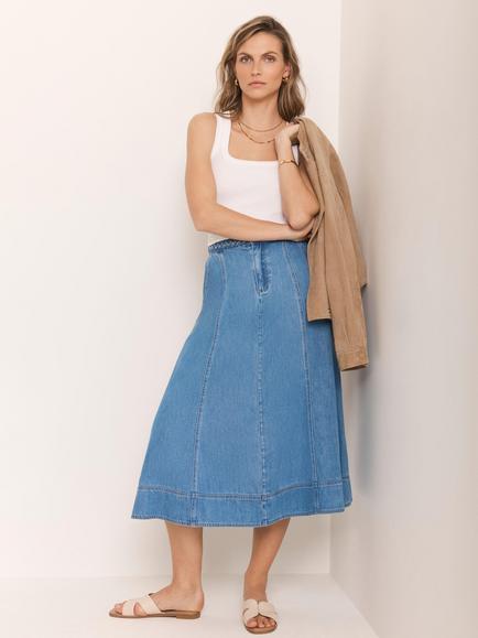 Mint Velvet Denim Midi Skirt, Blue - view 2, Blue