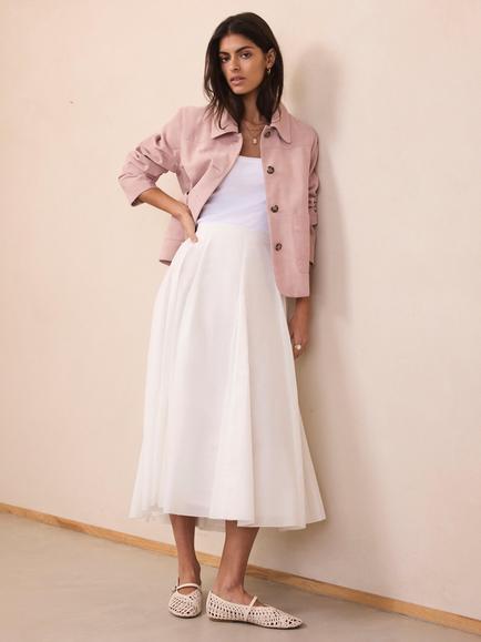 Mint Velvet Godet Hem Full Midi Skirt, White