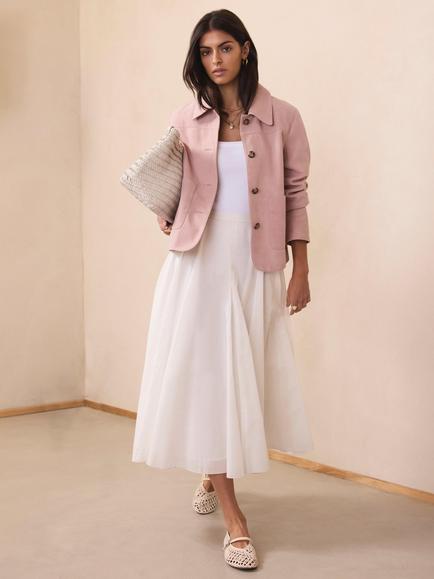 Mint Velvet Godet Hem Full Midi Skirt - view 2, White
