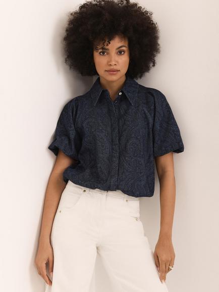 Mint Velvet Paisley Denim Shirt, Blue Navy, Blue Navy