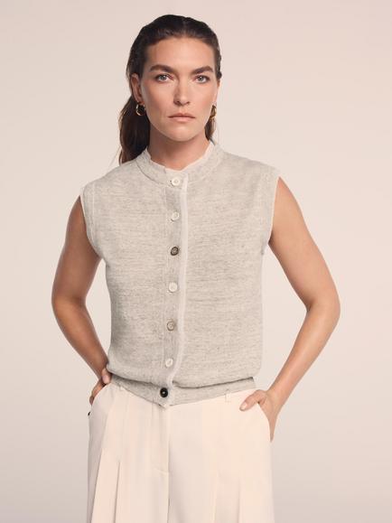 Mint Velvet Layered Trim Linen Rich Sleeveless Top, Natural, Natural