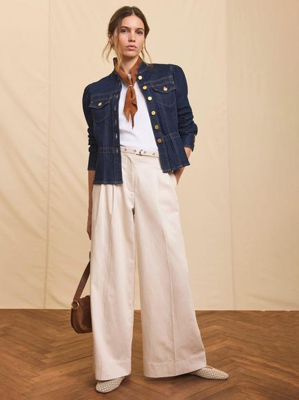 Mint Velvet Eyelet Belt Wide Leg Trousers, Natural Stone, Natural Stone