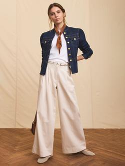 Mint Velvet Eyelet Belt Wide Leg Trousers, Natural Stone - view 2, Natural Stone