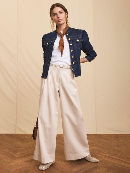 Mint Velvet Eyelet Belt Wide Leg Trousers, Natural Stone - view 2, Natural Stone