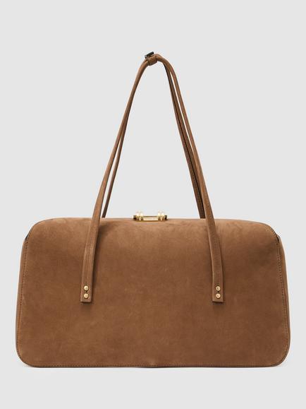 Reiss Anika Suede Bowling Bag, Tan, Tan