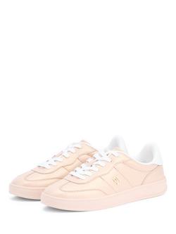 Tommy Hilfiger TH Monogram Metallic Leather Trainers, Pink - view 2, Pink