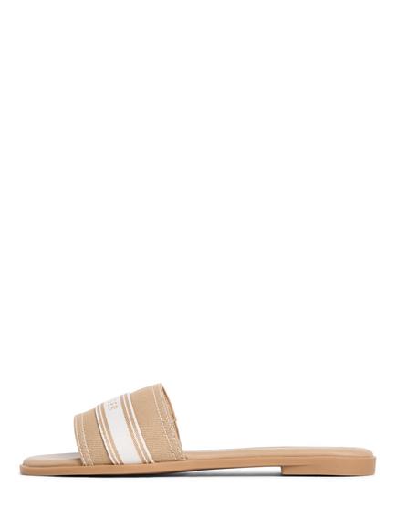 Tommy Hilfiger Canvas Denim Webbing Strap Mules, Beige, Beige