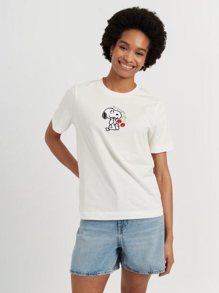 Chinti & Parker Snoopy Cherry T-Shirt, Cream, Cream