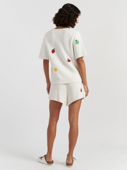 Chinti & Parker Peanuts Snoopy Embroidered Crochet Cotton Lounge T-Shirt - view 2, Cream/Multi