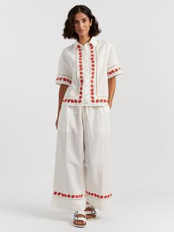 Chinti & Parker Linen Blend Strawberry Border Trousers, Cream, Cream