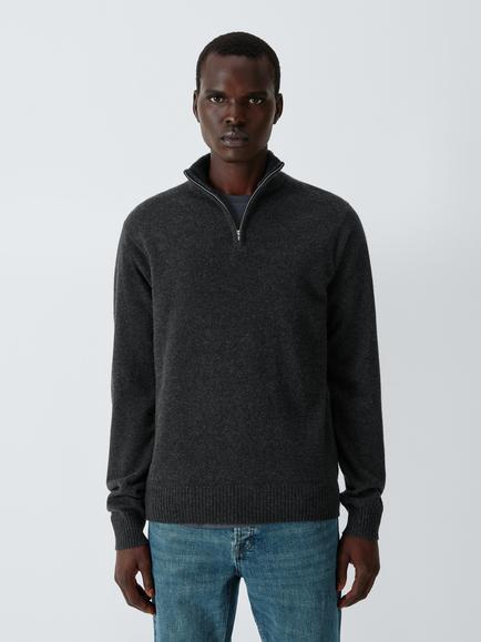 John Lewis Zip Neck Cashmere Jumper, Charcoal