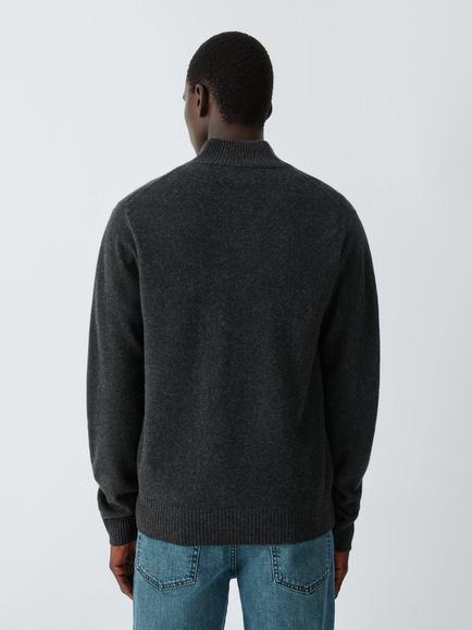 John Lewis Zip Neck Cashmere Jumper - view 2, Charcoal