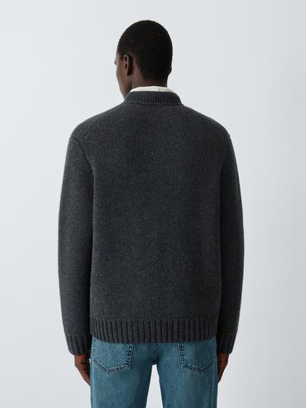 John Lewis Merino Wool Cashmere Blend Bomber Cardigan, Charcoal - view 2, Charcoal