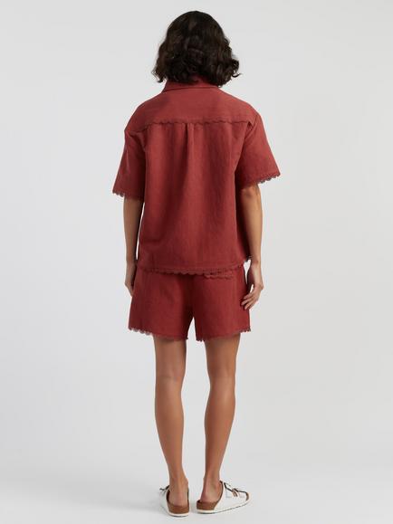 Chinti & Parker Linen Blend Scallop Edge Shirt - view 2, Sienna