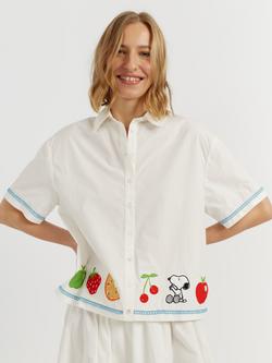Chinti & Parker Fruit Applique Short Sleeve Cotton Shirt, Cream, Cream