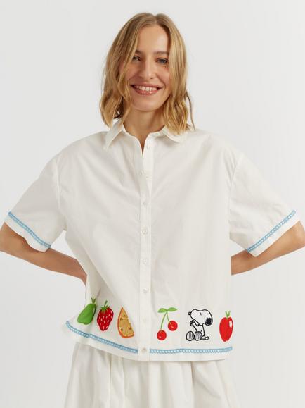 Chinti & Parker Fruit Applique Short Sleeve Cotton Shirt, Cream, Cream