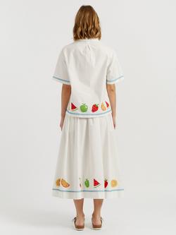 Chinti & Parker Fruit Applique Short Sleeve Cotton Shirt, Cream - view 2, Cream