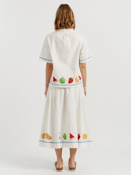 Chinti & Parker Fruit Applique Short Sleeve Cotton Shirt, Cream - view 2, Cream