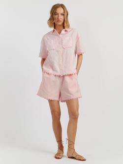 Chinti & Parker Linen Blend Scallop Edge Shorts, Light Pink