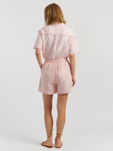 Chinti & Parker Linen Blend Scallop Edge Shorts - view 2, Light Pink